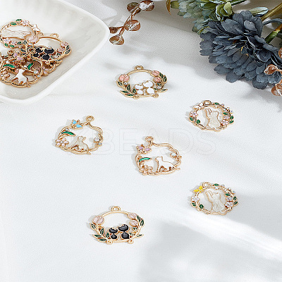 12Pcs 3 Styles 2 Colors Cat & Flower Alloy Enamel Pendants ENAM-LP0002-54-1