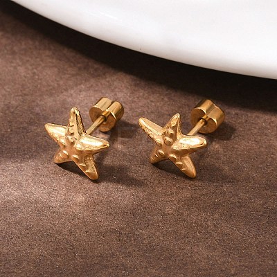 304 Stainless Steel Star Stud Earrings EJEW-I320-10G-1