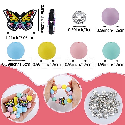 DIY Brass Rhinestone & Butterfly & Round Silicone Beads Jewelry Making Findings Kits DIY-SZ0010-31-1