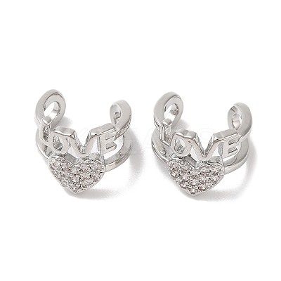 Heart & Word Love Brass Micro Pave Cubic Zirconia Cuff Earrings for Women EJEW-P281-05P-1