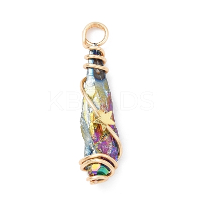 Electroplated Raw Rough Natural Quartz Crystal Copper Wire Wrapped Pendants PALLOY-JF02414-01-1