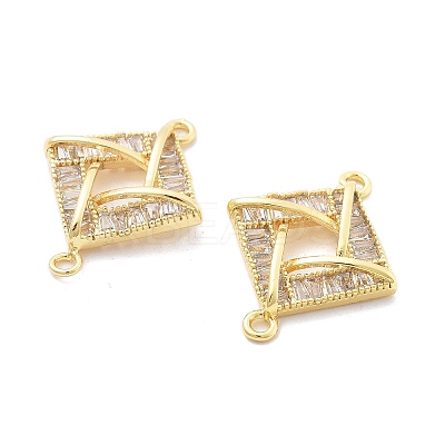 Brass Clear Cubic Zirconia Connector Charms KK-B134-28G-1