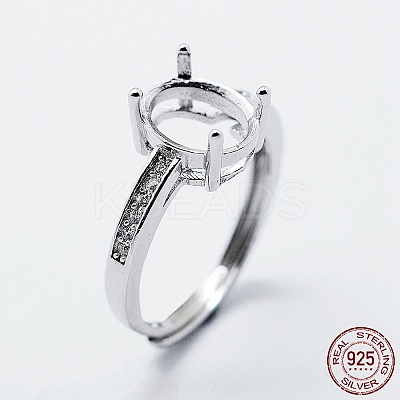 Anti-Tarnish Rhodium Plated 925 Sterling Silver Finger Ring Components STER-G027-18P-1