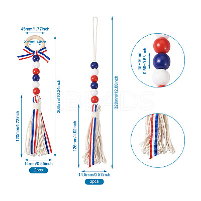 4Pcs 2 Style Independence Day Theme Hemp Rope Tassels Pendant Decorations HJEW-CF0001-19-1