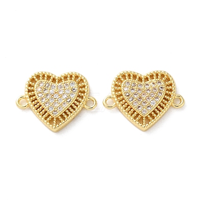 Rack Plating Brass Cubic Zirconia Heart Connector Charms KK-C084-08F-G-1