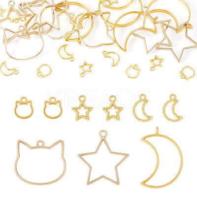 30Pcs 6 Styles Zinc Alloy Open Back Bezel Pendants FIND-TA0009-54-1