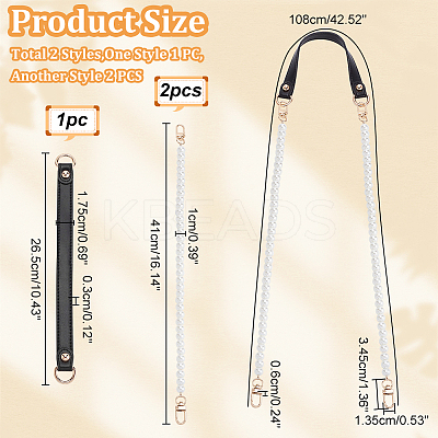 3Pcs 2 Style PU Leather Shoulder Strap & ABS Plastic Imitation Pearl Bag Chain Straps FIND-WR0009-25-1