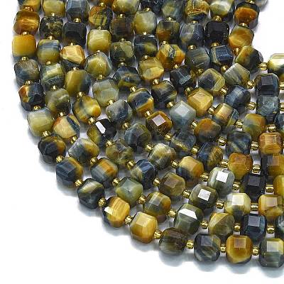 Dyed Natural Yellow & Blue Tiger Eye Beads Strands G-K389-A26-01-1