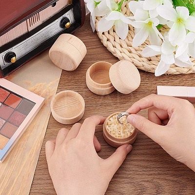 Round Beechwood Jewelry Storage Gift Box with Lid CON-WH0085-57-1