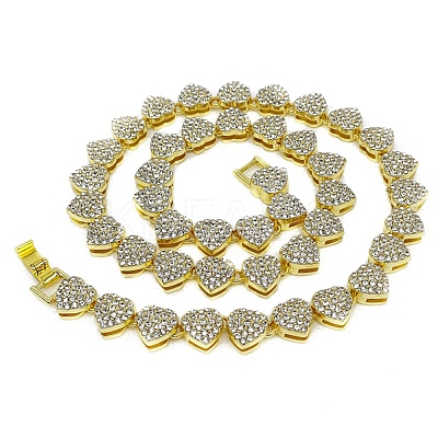 Alloy with Glass Rhinestone Heart Cuban Chain Necklaces PW-WG58975-10-1