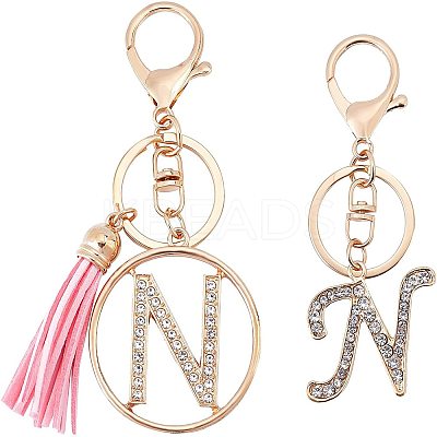 2Pcs 2 Style Alloy Rhinestone Keychain Sets KEYC-WR0001-01N-1