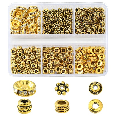 285Pcs 6 Style Iron Rhinestone & Tibetan Style Alloy Spacer Beads DIY-FS0004-08-1