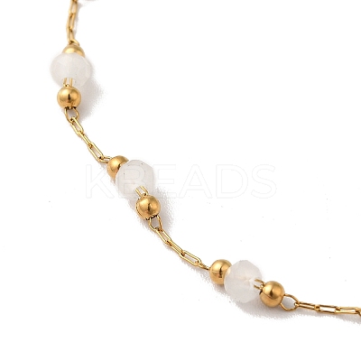 Glass Round Beaded Link Chain Anklets NJEW-M198-01G-1