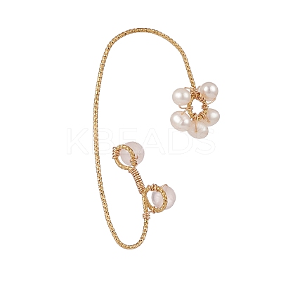 Natural Rose Quartz & Pearl Braided Flower Cuff Earrings EJEW-JE04957-02-1