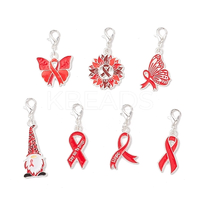 7Pcs 7 Styles Awareness Ribbon Theme Alloy Enamel Pendant Decorations HJEW-JM03383-1
