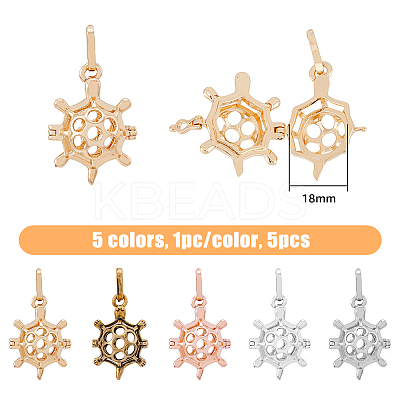 HOBBIEASY 5Pcs 5 Colors Brass Bead Cage Pendants KK-HY0001-57-1