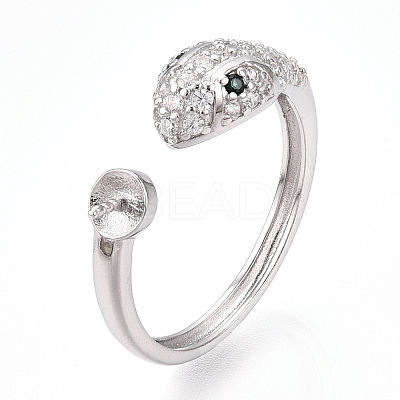 Rhodium Plated 925 Sterling Silver Micro Pave Cubic Zirconia Open Cuff Ring Settings STER-T007-125P-1