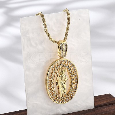 Brass Cubic Zirconia Pendant Necklaces for Women NJEW-U034-01C-G-1