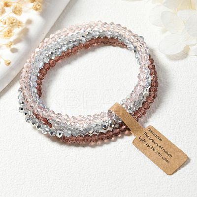4Pcs Faceted Electroplated Glass Round Beaded Stretch Bracelet Set for Women WGB8DC2-04-1