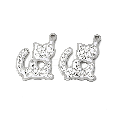 201 Stainless Steel Rhinestone Pendants STAS-V005-05P-01-1