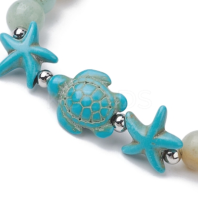 Dyed Synthetic Turquoise Turtle and Starfish Beaded Bracelets BJEW-JB10062-01-1