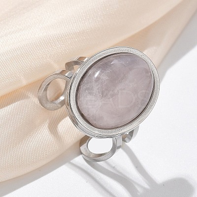 Oval Natural Rose Quartz Finger Rings RJEW-M062-02P-15-1