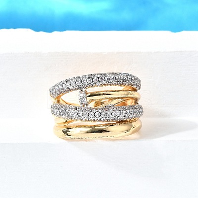 Brass Micro Pave Cubic Zirconia Adjustable Cuff Rings RJEW-V007-04GP-1