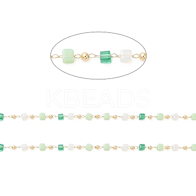Faceted Cube Glass & Round Beaded Chains CHC-G018-03KCG-01-1
