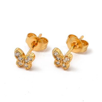 Rack Plating Brass Micro Pave Cubic Zirconia Stud Earrings EJEW-P221-47G-1