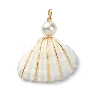 Natural Shell Copper Wire Wrapped Pendants PALLOY-TA00078-02-1