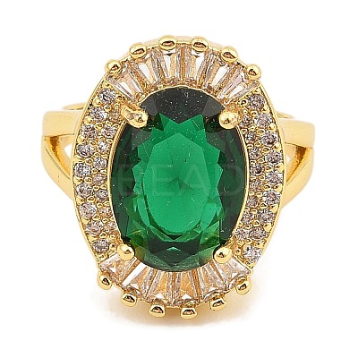 Oval Rack Plating Brass Micro Pave Cubic Zirconia Open Cuff Rings for Women RJEW-S392-01G-A-1