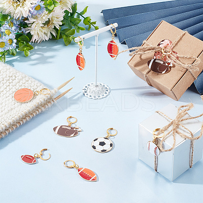 Sports Theme Rugby/Football/Basketball/Baseball Pendant Stitch Markers HJEW-AB00428-1