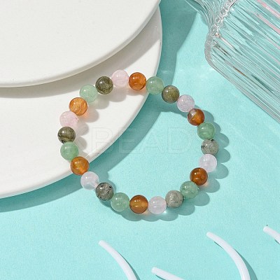 Natural Carnelian & Rose Quartz & Green Aventurine & Labradorite Round Beaded Stretch Bracelets BJEW-JB10910-05-1
