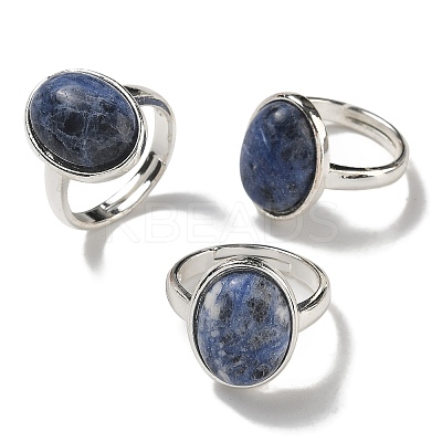 Natural Sodalite Oval Adjustable Rings RJEW-K371-07S-10-1