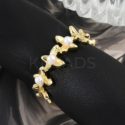 Flower Brass Open Cuff Rings for Women RJEW-R011-09G-01-1