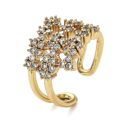 Rack Plating Brass Micro Pave Cubic Zirconia Open Cuff Rings RJEW-Q777-13G-1