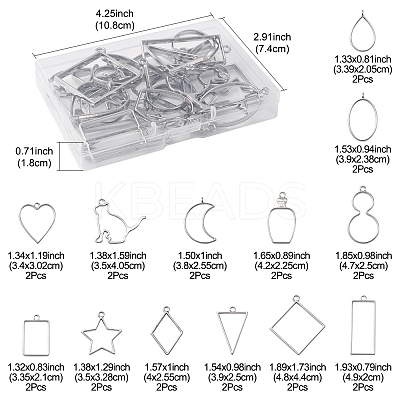 26Pcs 13 Styles Rack Plating Alloy Open Back Bezel Pendants FIND-FS0003-72-1