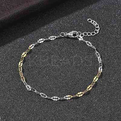 304 Stainless Steel Dapped Chains Bracelets for Women BJEW-D466-08A-GP-1