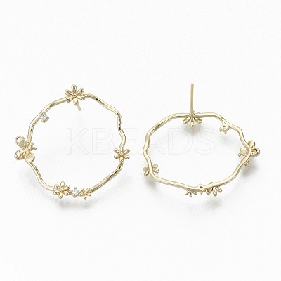 Brass Micro Pave Clear Cubic Zirconia Stud Earrings EJEW-T007-12G-NF-1