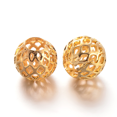 Hollow Round Brass Filigree Beads KK-L129-12G-01-1