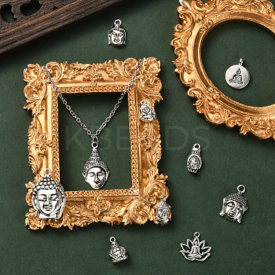 100Pcs 10 Styles Tibetan Style Zinc Alloy Charms TIBEP-CJ0003-08-1