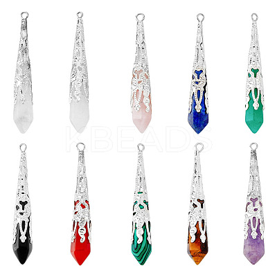 10Pcs 10 Styles Natural & Synthetic Mixed Gemstone Big Pendants FIND-FH0006-02-1