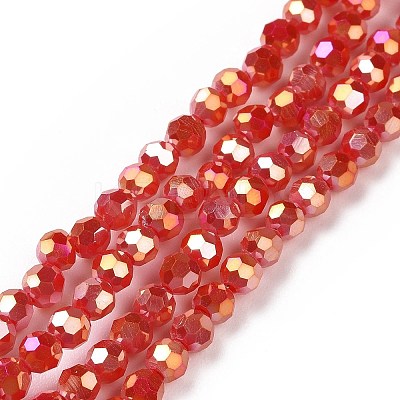 Faceted(32 Facets) Round Full Plated Electroplate Glass Beads Strands EGLA-J130-FP01-1