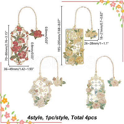 4Pcs 4 Styles Zinc Alloy Enamel Bookmarks AJEW-AR0001-94-1