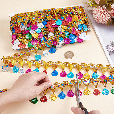Polyester Colorful Tassel Lace Trim SRIB-WH0011-308B-1