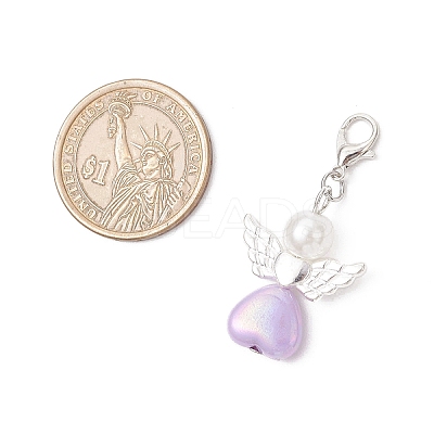 Heart Angel ABS Plastic Imitation Pearl & Acrylic Pendant Decorations HJEW-JM03528-01-1
