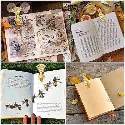 2Pcs 2 Styles Alloy Hand Shaped Bookmark Clip AJEW-CP0006-93-1