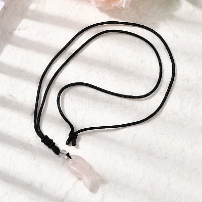 Natural Rose Quartz Fish Pendant Black Nylon Cord Necklaces NJEW-G185-01G-1