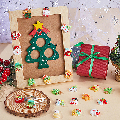 64Pcs 16 Styles Christmas Tree/Snowman/Bag/Socking/Santa Claus/Deer/Candy Cane/Fireplace Opaque Resin Decoden Cabochons RESI-SC0005-74-1