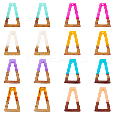 16Pcs 8 Colors Resin & Wood Pendants RESI-TA0003-73-1